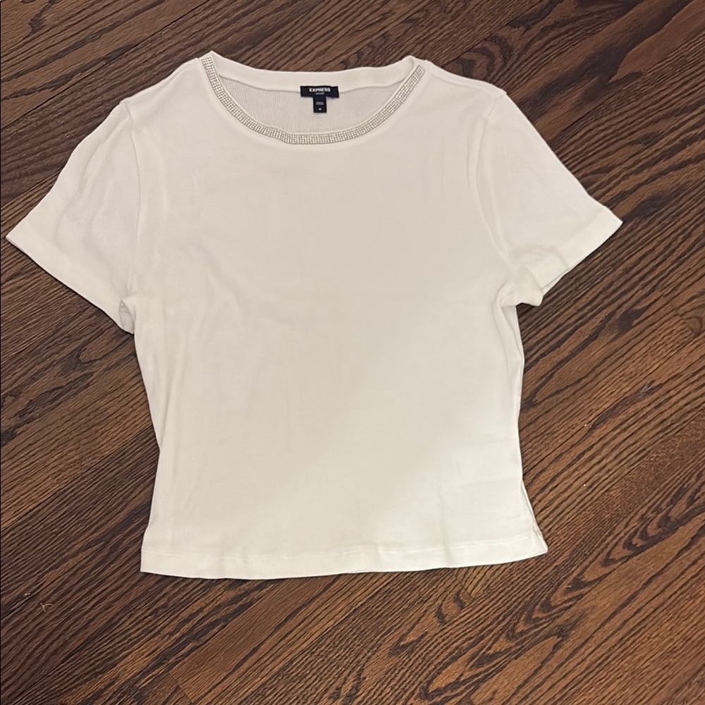 Express White Crop Fitted Short Sleeve T-Shirt